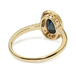 18ct Yellow Gold Sapphire and Diamond Halo Ring