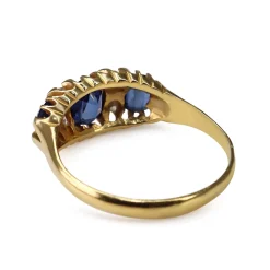 18ct Yellow Gold Sapphire and Old Cut Diamond 3 Stone Ring