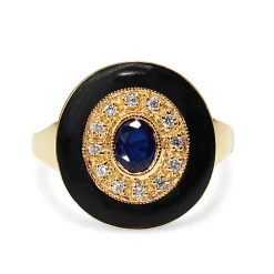 9ct Yellow Gold Sapphire, Diamond and Enamel Halo Ring