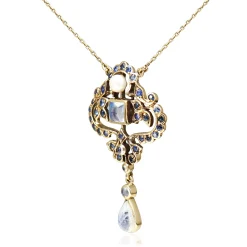 9ct Yellow Gold Sapphire, Moonstone and Pearl Antique Style Necklace