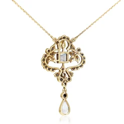 9ct Yellow Gold Sapphire, Moonstone and Pearl Antique Style Necklace