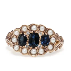 14ct Yellow Gold Sapphire, Pearl and Diamond Ring