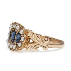 14ct Yellow Gold Sapphire, Pearl and Diamond Ring