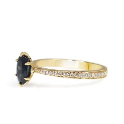 18ct Yellow Gold Sapphire Solitaire and Diamond Ring