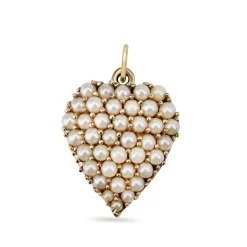 14ct Yellow Gold Seed Pearl Heart Pendant Necklace