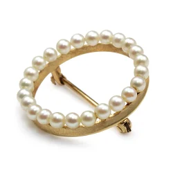 14ct Yellow Gold Seed Pearl Wreath Brooch
