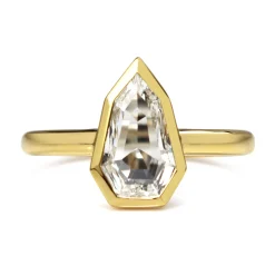 18ct Yellow Gold Shield Rose Cut Solitaire Diamond Ring