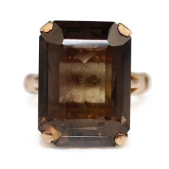 9ct Yellow Gold Smokey Quartz Solitaire Cocktail Ring