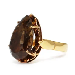 14ct Yellow Gold Smokey Quartz Pear Solitaire Ring