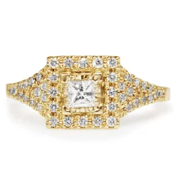 10ct Yellow Gold Square Diamond Halo Ring