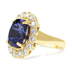 18ct Yellow Gold Synthetic Sapphire and Diamond Daisy Ring