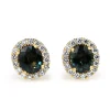 18ct Yellow Gold Teal Sapphire and Diamond Halo Earrings