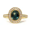 18ct Yellow Gold Teal Sapphire Diamond Halo Ring