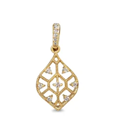 9ct Yellow Gold Teardrop Filigree Diamond Pendant