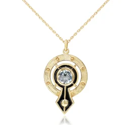 9ct Yellow Gold Topaz and Enamel Vintage Style Necklace