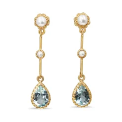 9ct Yellow Gold Topaz and Pearl Drop Earrings