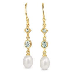 9ct Yellow Gold Topaz and Pearl Drop Earrings