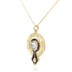 9ct Yellow Gold Topaz and Enamel Vintage Style Necklace