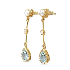 9ct Yellow Gold Topaz and Pearl Drop Earrings