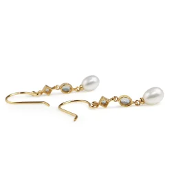 9ct Yellow Gold Topaz and Pearl Drop Earrings