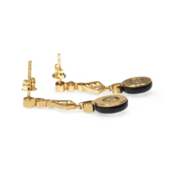 9ct Yellow Gold Topaz, Onyx and Diamond Deco Style Earrings