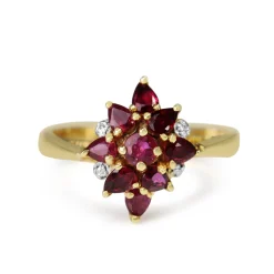 9ct Yellow Gold Tourmaline and Diamond Cluster Ring