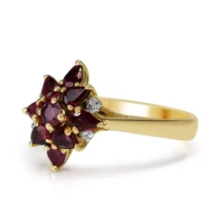 9ct Yellow Gold Tourmaline and Diamond Cluster Ring