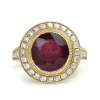 18ct Yellow Gold Treated Ruby and Diamond Halo Ring