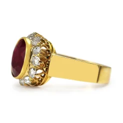 18ct Yellow Gold Treated Ruby and Rose Cut Diamond Ring