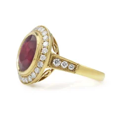18ct Yellow Gold Treated Ruby and Diamond Halo Ring