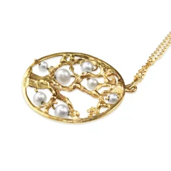 14ct Yellow Gold Tree Of Life Necklace with Fresh Water Pearls