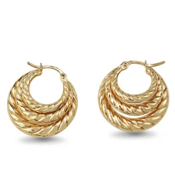 9ct Yellow Gold Triple Twist Hoop Earrings