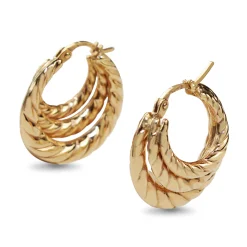 9ct Yellow Gold Triple Twist Hoop Earrings