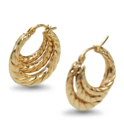 9ct Yellow Gold Triple Twist Hoop Earrings