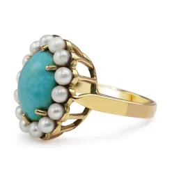 9ct Yellow Gold Turquoise and Pearl Ring