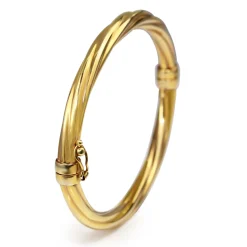 18ct Yellow Gold Twisted Oval Hinged Bangle