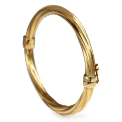 18ct Yellow Gold Twisted Oval Hinged Bangle
