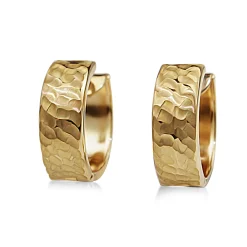 9ct Yellow Gold Two Sided Ripple and Smooth Hoop Earrings