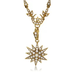 15ct Yellow Gold Victorian Pearl Starburst Necklace
