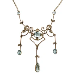 9ct Yellow Gold Victorian Aquamarine and Pearl Necklace