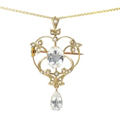 9ct Yellow Gold Victorian Antique Aquamarine and Seed Pearl Necklace