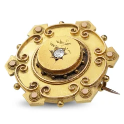 18ct Yellow Gold Victorian Mourning Brooch / Pendant with Old Cut Diamond