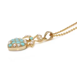 9ct Yellow Gold Victorian Style Turquoise and Pearl Pendant