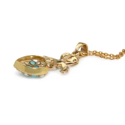 9ct Yellow Gold Victorian Style Turquoise and Pearl Pendant