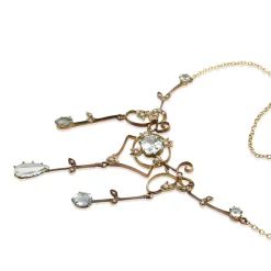 9ct Yellow Gold Victorian Aquamarine and Pearl Necklace