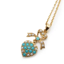 9ct Yellow Gold Victorian Style Turquoise and Pearl Pendant