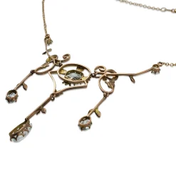 9ct Yellow Gold Victorian Aquamarine and Pearl Necklace