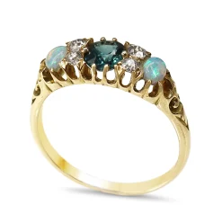 18ct Yellow Gold Victorian Sapphire, Opal and Old Cut Diamond Ring