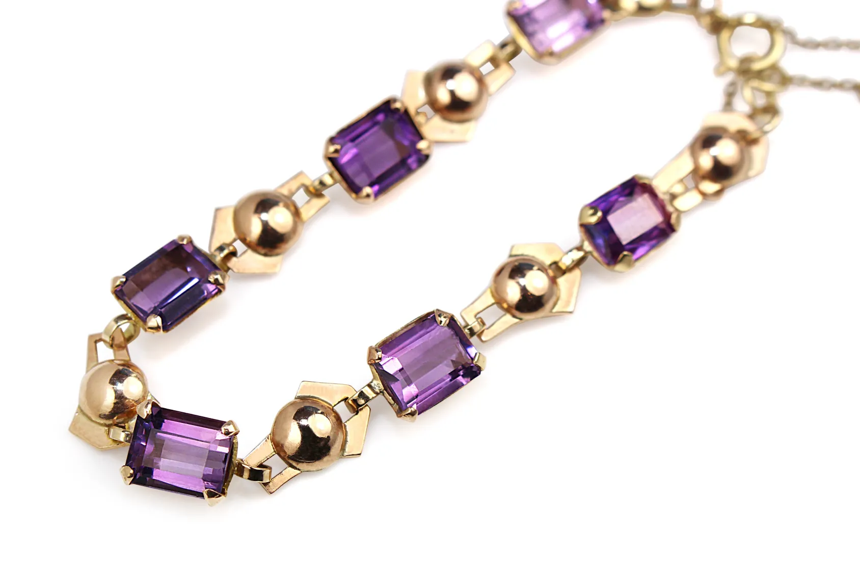 14ct Yellow Gold Vintage Amethyst Bracelet
