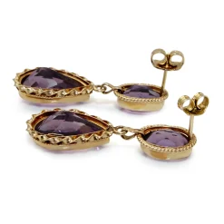 14ct Yellow Gold Vintage Amethyst Drop Earrings